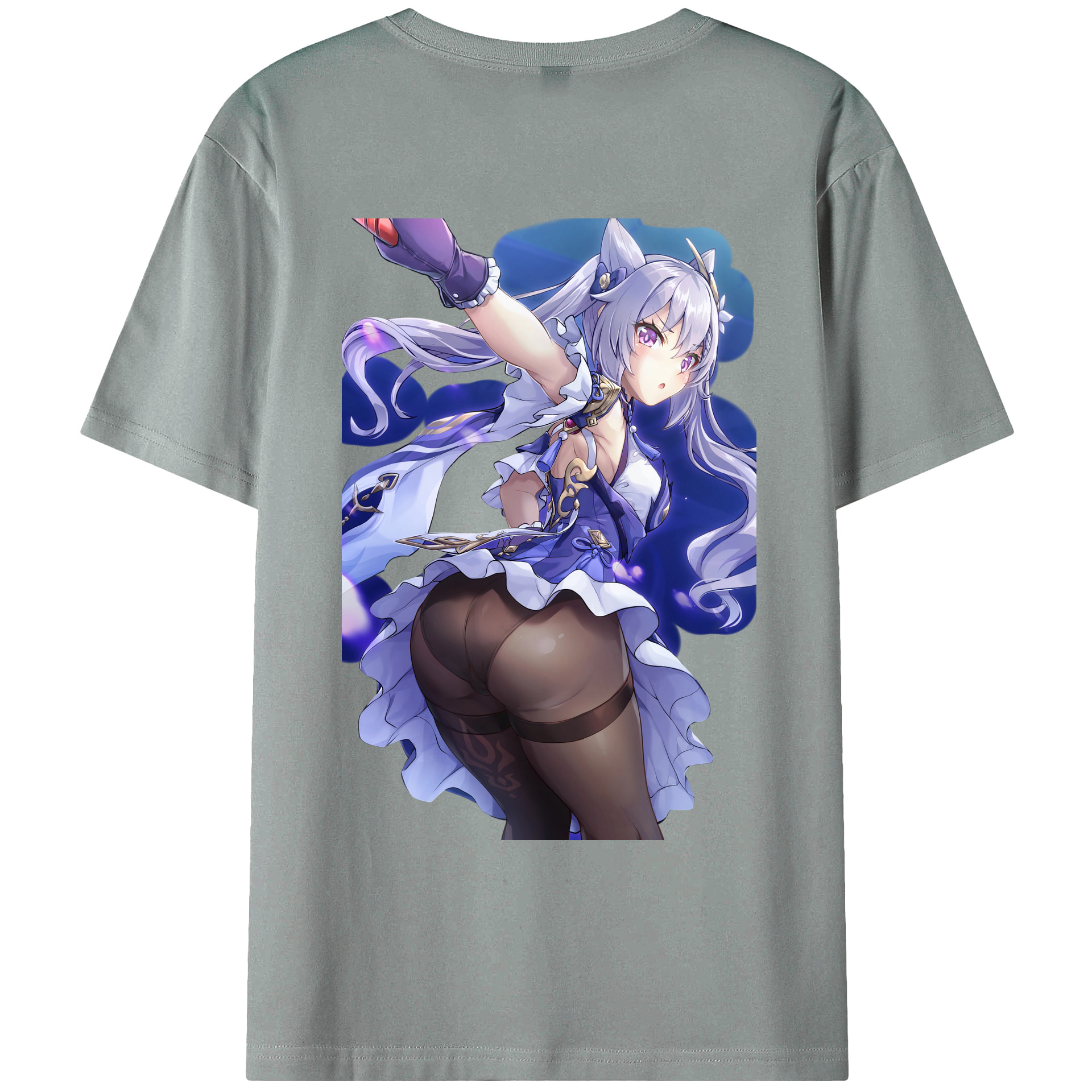 げんし神 刻晴 こくせい genshin Kokusei 綿100％ メンズ半袖Tシャツ（バックプリント） 通気性